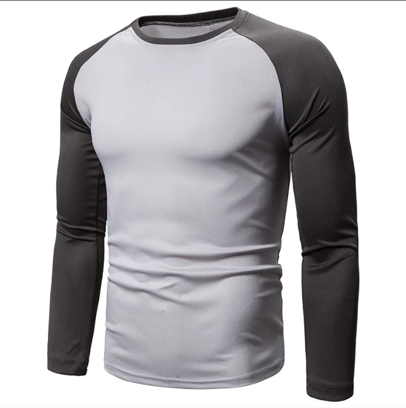 Spring Autumn Contrast Color Long Sleeve T-Shirts Man High Street Casual Round Neck Comfortable Tees Round Neck All-match Tops