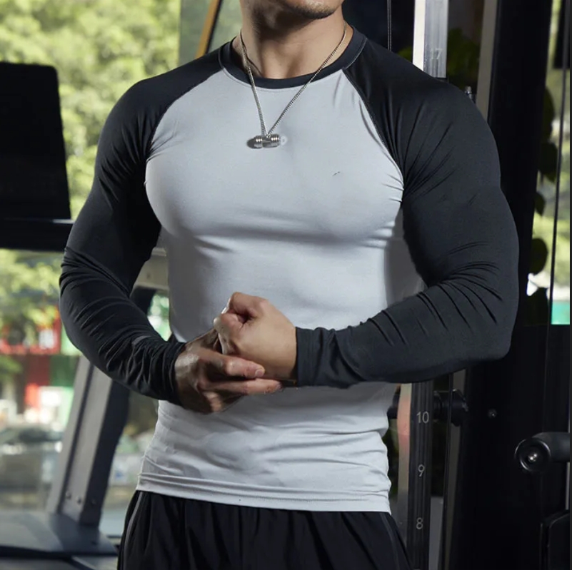Spring Autumn Contrast Color Long Sleeve T-Shirts Man High Street Casual Round Neck Comfortable Tees Round Neck All-match Tops