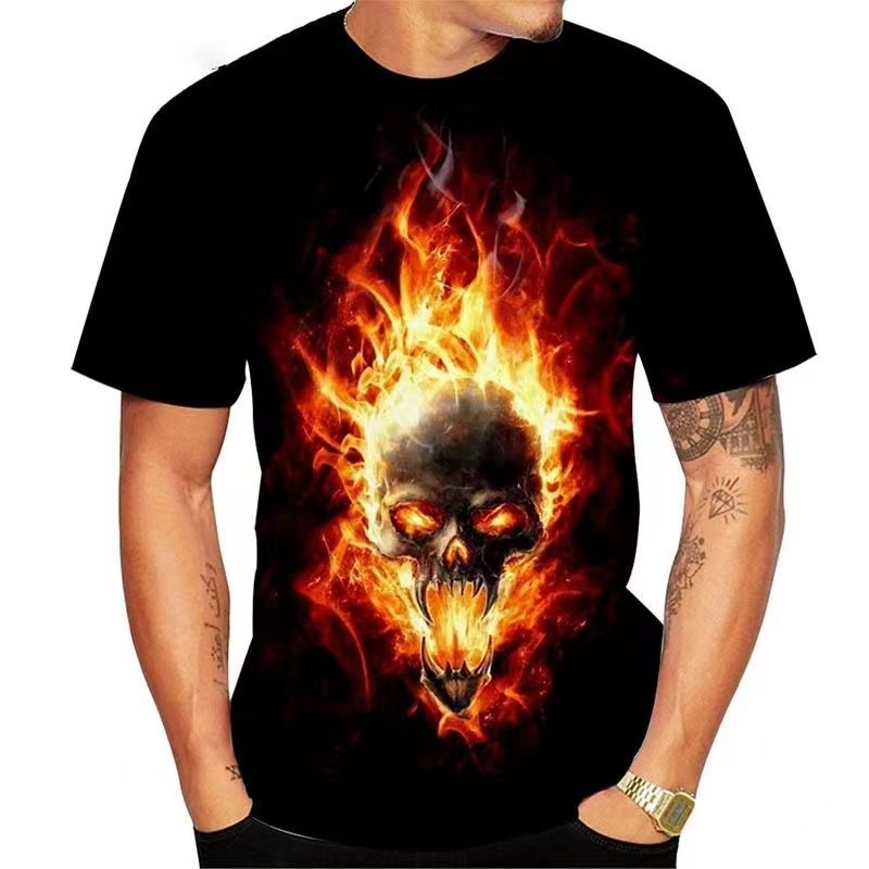 Summer Fashion T-shirt 3D Skull Printing Series Men's Street Round Neck Short Sleeve Top