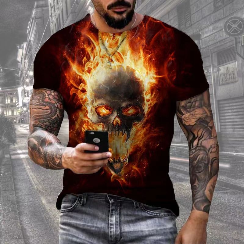 Summer Fashion T-shirt 3D Skull Printing Series Men's Street Round Neck Short Sleeve Top
