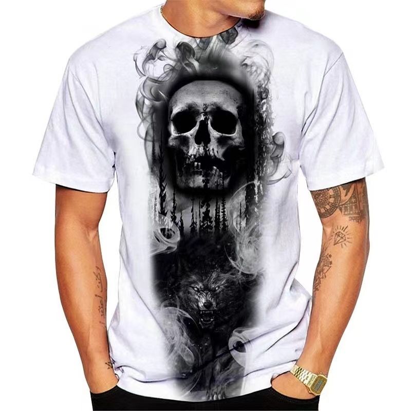Summer Fashion T-shirt 3D Skull Printing Series Men's Street Round Neck Short Sleeve Top