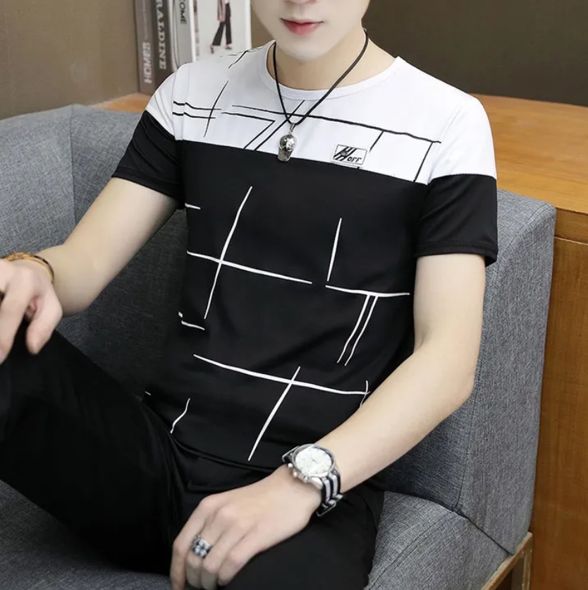 T-shirts & Polos Men t shirt men Brand T Shirt Fashion Plaid Printed T Shirts Summer Casual O-neck Slim Fit Cotton tee shirts Men