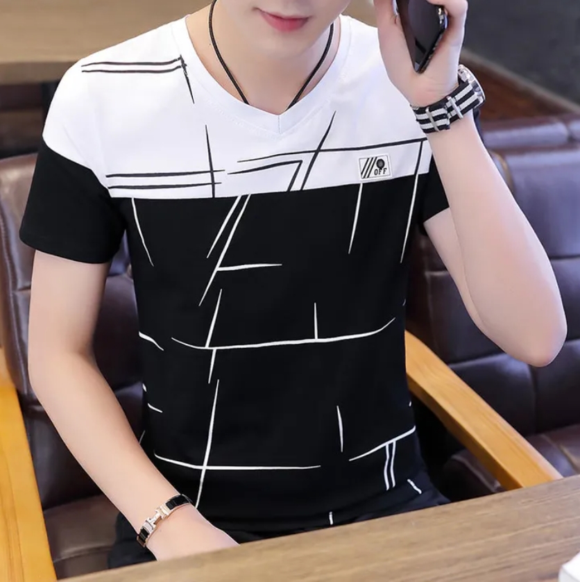 T-shirts & Polos Men t shirt men Brand T Shirt Fashion Plaid Printed T Shirts Summer Casual O-neck Slim Fit Cotton tee shirts Men