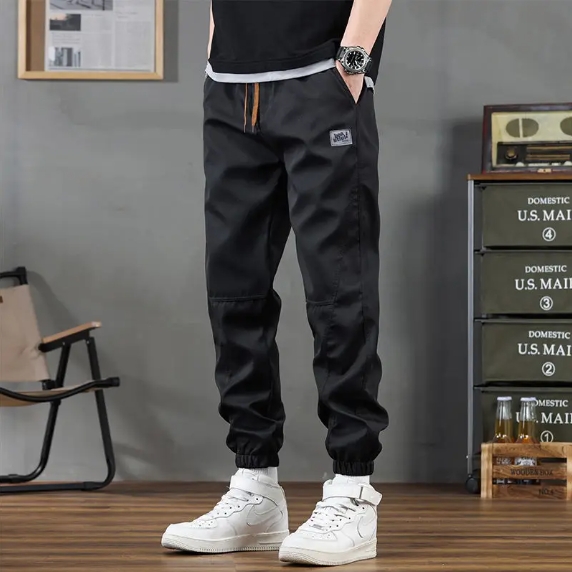 Street Casual Patch Pockets Cargo Pants Men's Waist Drawstring Tie One's Feet All-match Trend Trousers