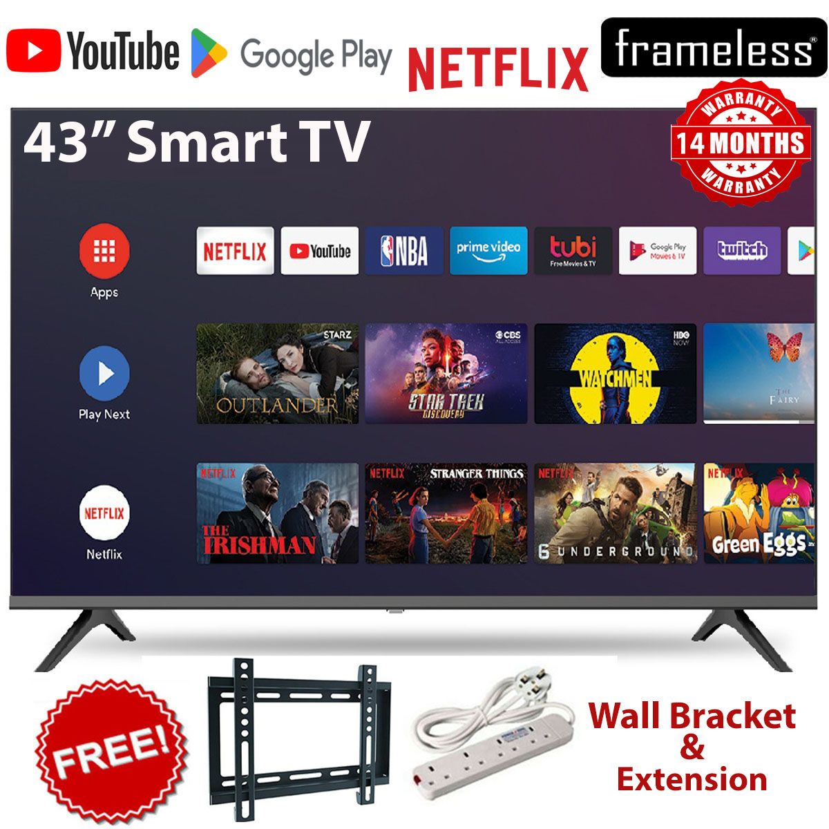 [OFFER OFFER!] Vitron 43" Inch BLUETOOTH-ENABLED,FRAMELESS Smart Android 11 TV ,DECODER-INBUILT,Netflix,Youtube,Playstore +FREE EXTENSION+WALL BRACKET