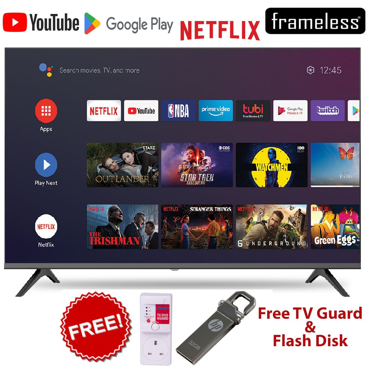 [OFFER OFFER!] Vitron 43" Inch BLUETOOTH-ENABLED,FRAMELESS Smart Android 11.0 TV WIFI Netflix,Youtube,Playstore +32GB FLASH DISK+TV GUARD
