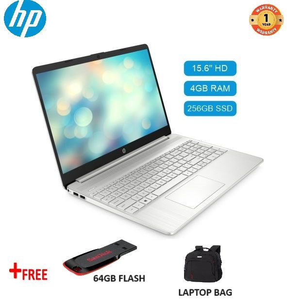 ( Free Bag + 64gb Flash ) Brand New Hp Laptop 15s-fq0004nia Intel Celeron | 4G Ram | 256GB SSD Storage 15.6'' Inches screen | Windows 11 Pro | Platinum Busines School Laptop