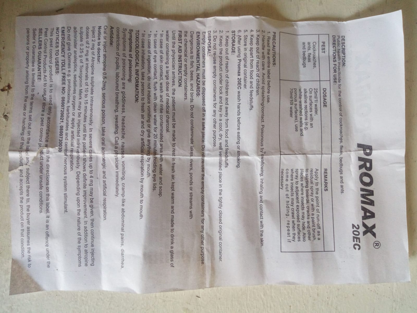 Promax 20EC Insecticide BedBugs Ants Cockroach Mites Lice Fleas Pesticide Odorless Pest Control