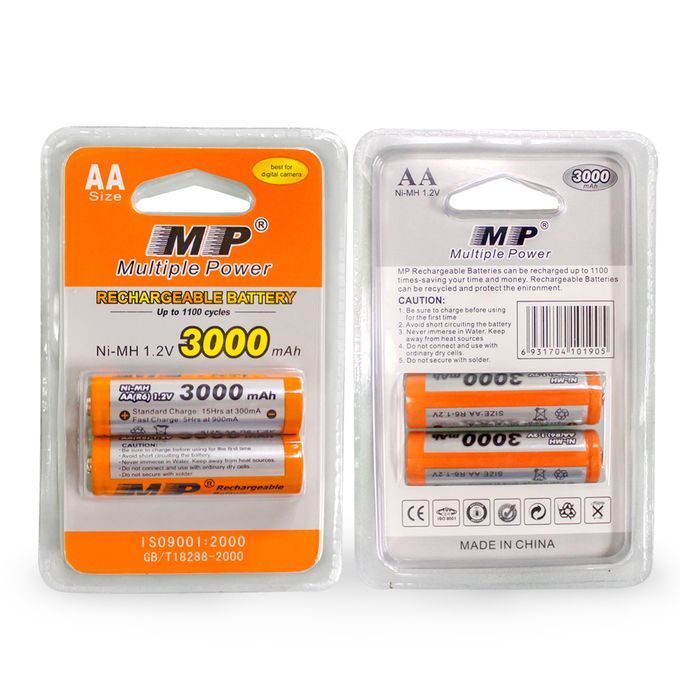 Multiple Power AA 1.2V 3000mAh MP Rechargeable Batteries  Re-charged For Up To 1000 Times