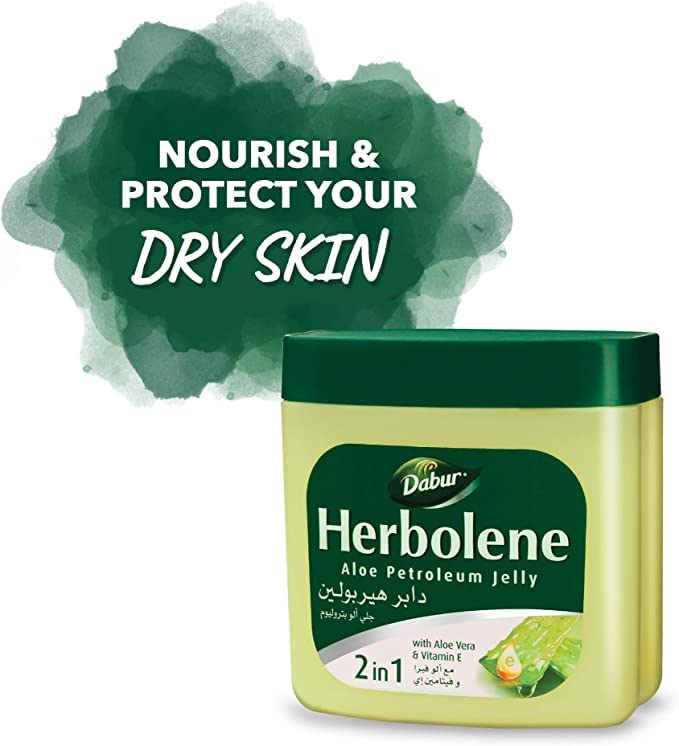 Dabur Herbolene Aloe Vera Gel Petroleum Jelly -Enhanced with Vitamin E for Deep & Intensive Skin Moisturization.