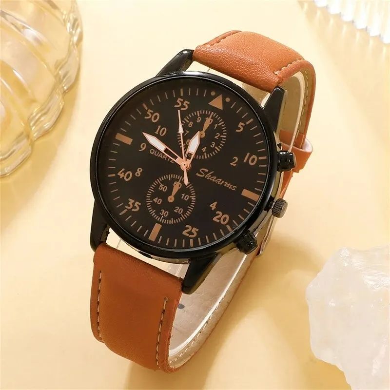 4Pcs Set Men Watch Luxury Bracelet Set Fashion Business Brown Leather Quartz Wrist Watches for Men Gift Set Relogio Masculino