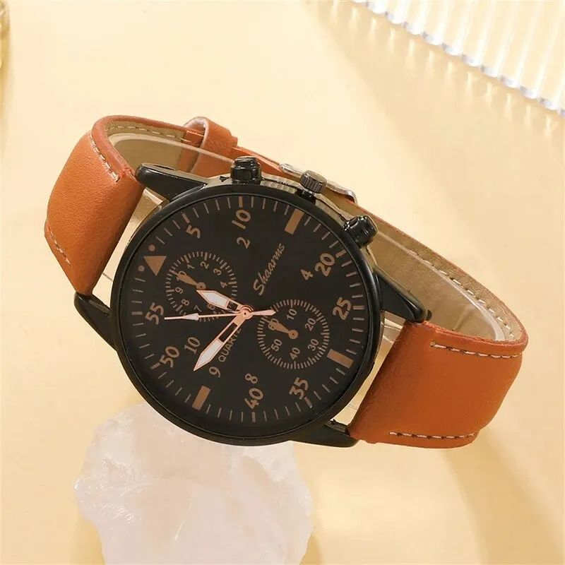 4Pcs Set Men Watch Luxury Bracelet Set Fashion Business Brown Leather Quartz Wrist Watches for Men Gift Set Relogio Masculino