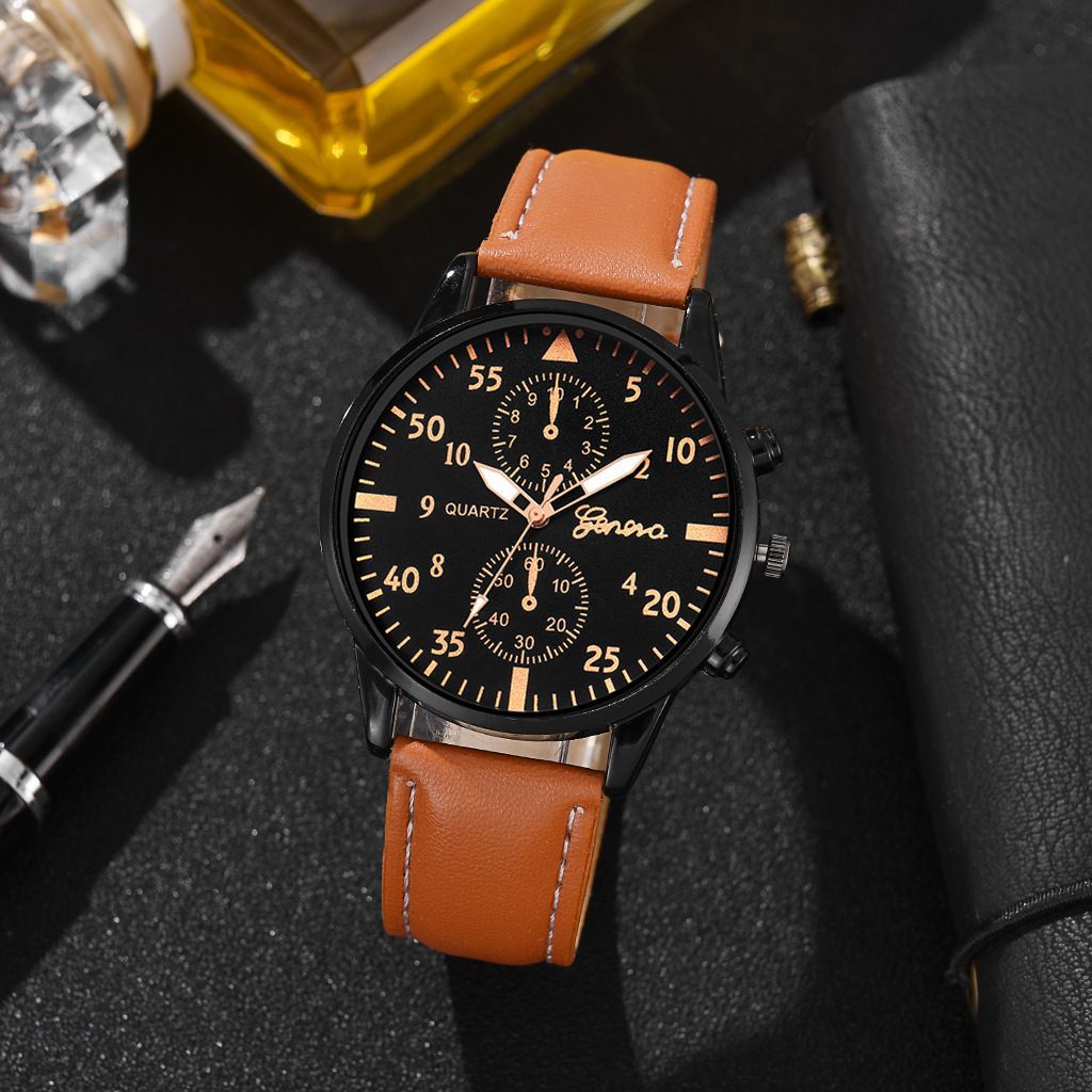 4Pcs Set Men Watch Luxury Bracelet Set Fashion Business Brown Leather Quartz Wrist Watches for Men Gift Set Relogio Masculino