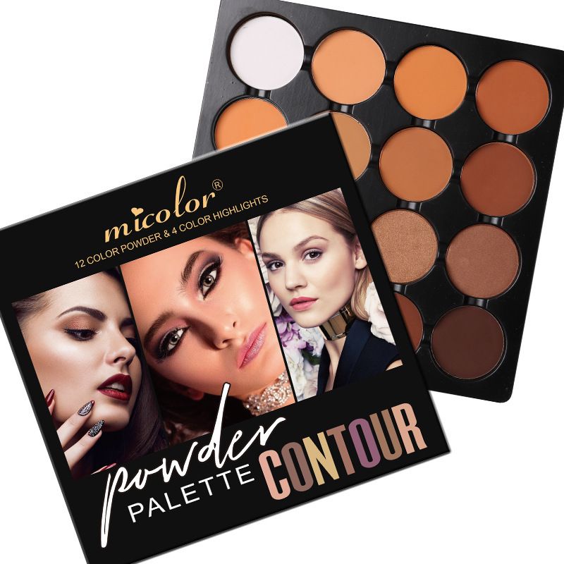 16 Matte Contour Powder Palette- 12 Color Powder, 4 Color Highlighters
,16 In 1MICOLOR Professional Powder Palette