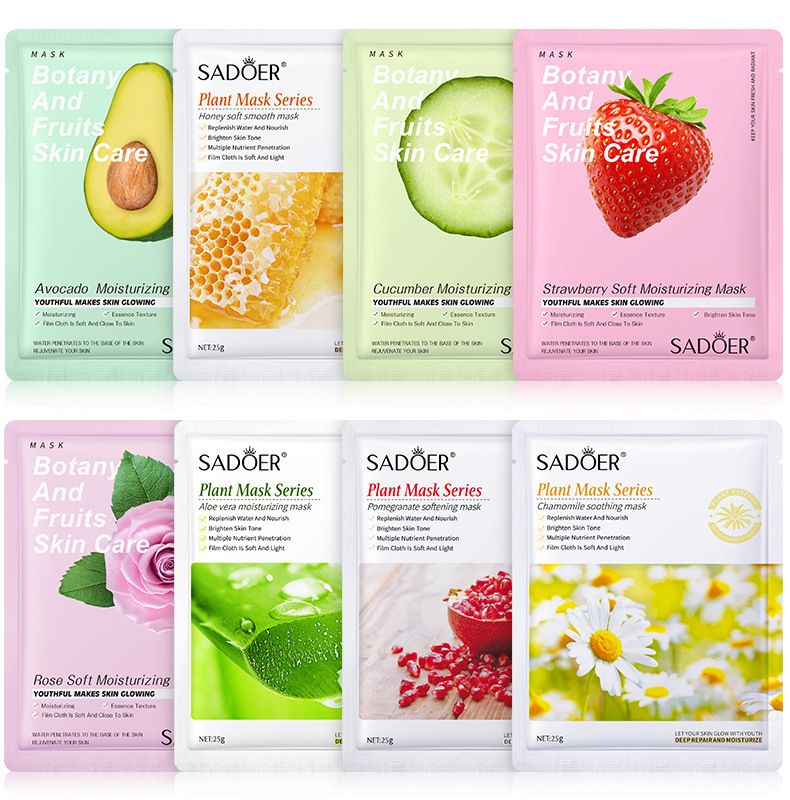 SADOER 8pcs Fruit Face Mask & Anti Wrinkle Moisturizing Skin Care Mixed Fruit Facial Mask Collagen Face Mask Moisturizing Refreshing Sheet Masks Hyaluronic Acid Facial Mask Skin Care Products