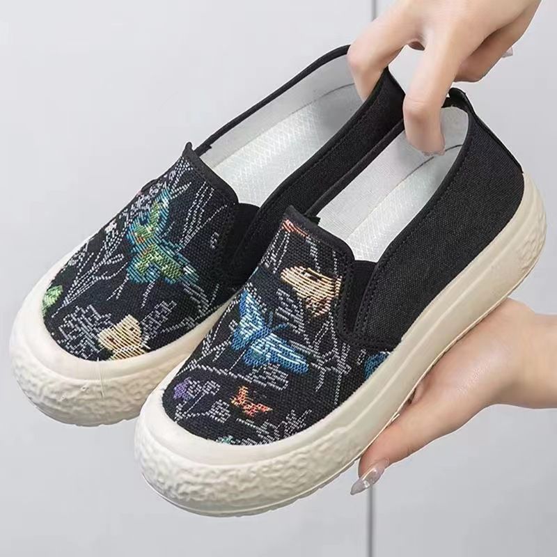 Women's cloth shoes fashion Floral single shoes girls breathable flats Casual sports shoes Non-slip for students Skateboarding Light loafers Athletic shoes