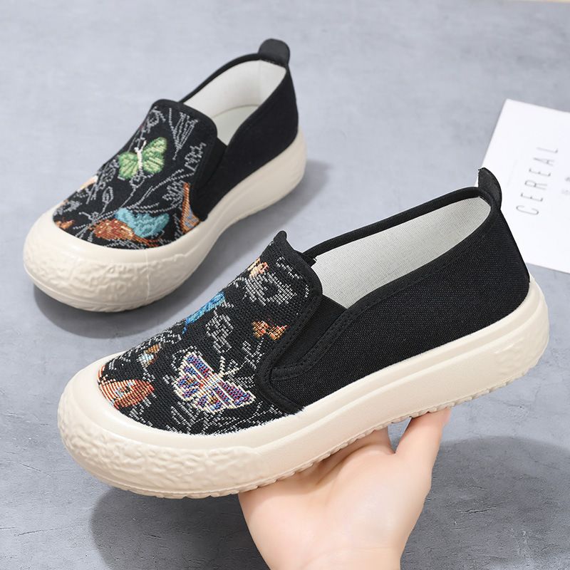 Women's cloth shoes fashion Floral single shoes girls breathable flats Casual sports shoes Non-slip for students Skateboarding Light loafers Athletic shoes