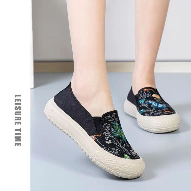 Women's cloth shoes fashion Floral single shoes girls breathable flats Casual sports shoes Non-slip for students Skateboarding Light loafers Athletic shoes