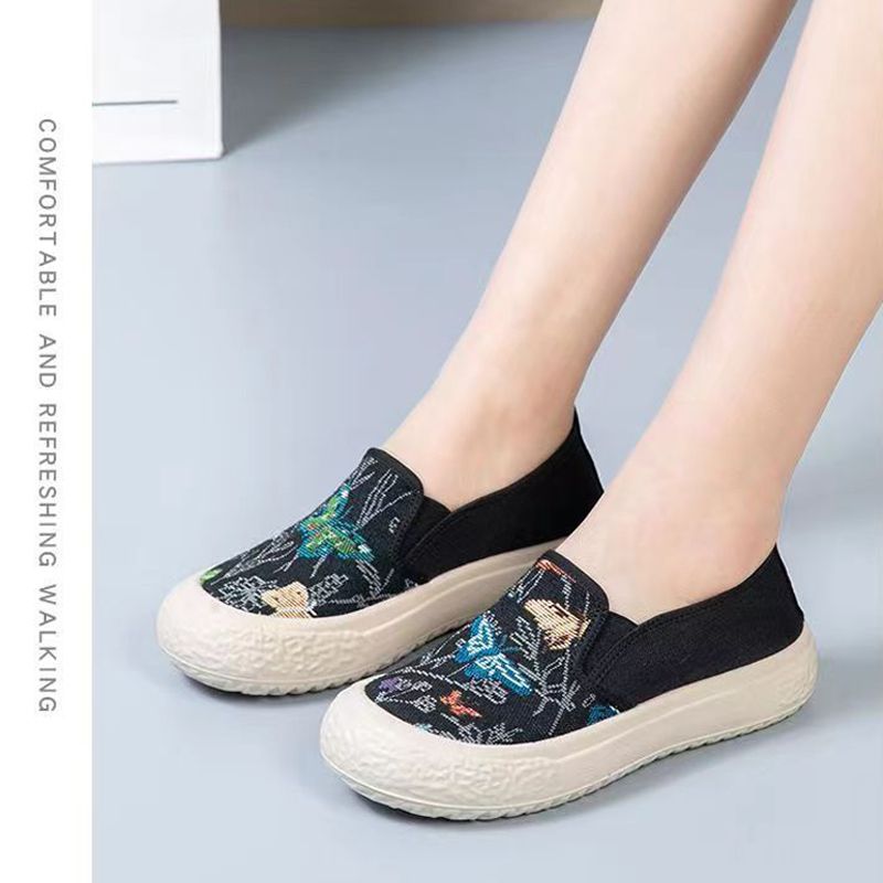 Women's cloth shoes fashion Floral single shoes girls breathable flats Casual sports shoes Non-slip for students Skateboarding Light loafers Athletic shoes