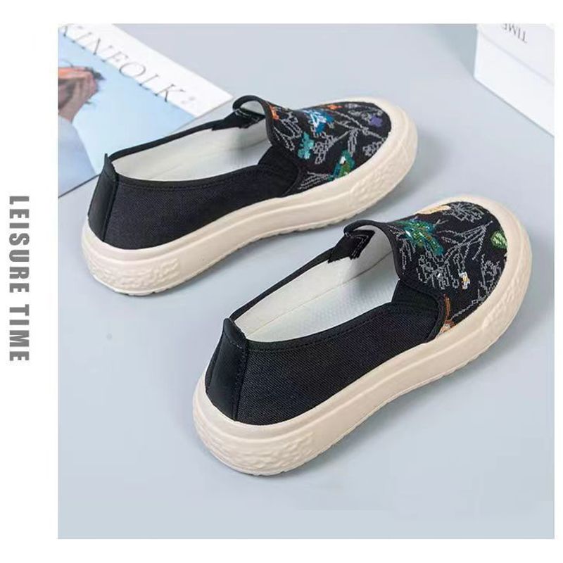 Women's cloth shoes fashion Floral single shoes girls breathable flats Casual sports shoes Non-slip for students Skateboarding Light loafers Athletic shoes