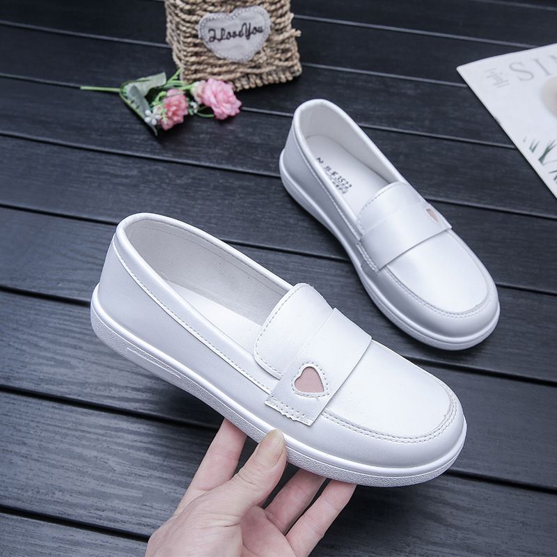 Women's flat white shoes nurse ladies casual comfortable soft sole shoes non-slip breathable medical special work shoes Students fashion artificial PU leather White,EU38