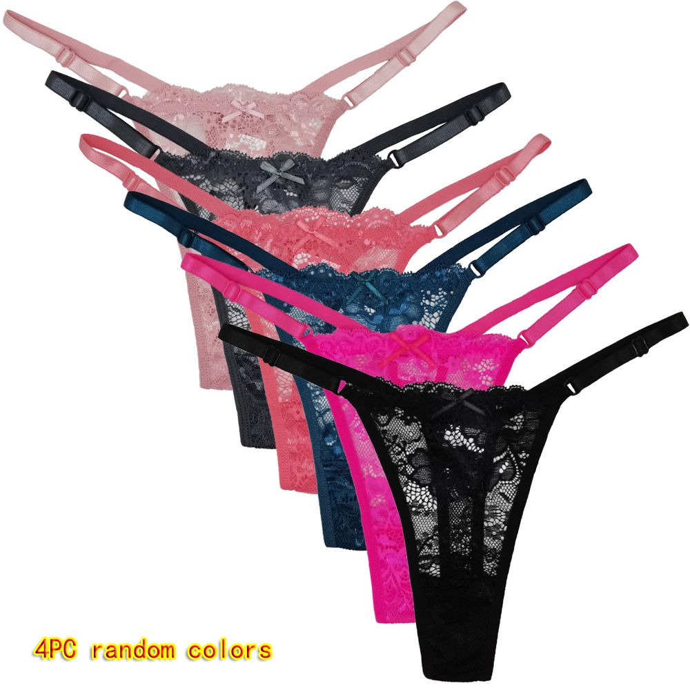 New arrival 4 Pcs Women's low-rise panties solid color thong Girls Invisible briefs underwear clothing Ladies super soft Hollow out lace panties 4Pcs random colors,L