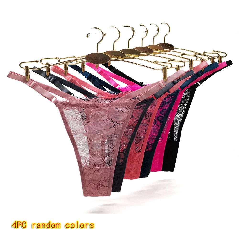 New arrival 4 Pcs Women's low-rise panties solid color thong Girls Invisible briefs underwear clothing Ladies super soft Hollow out lace panties