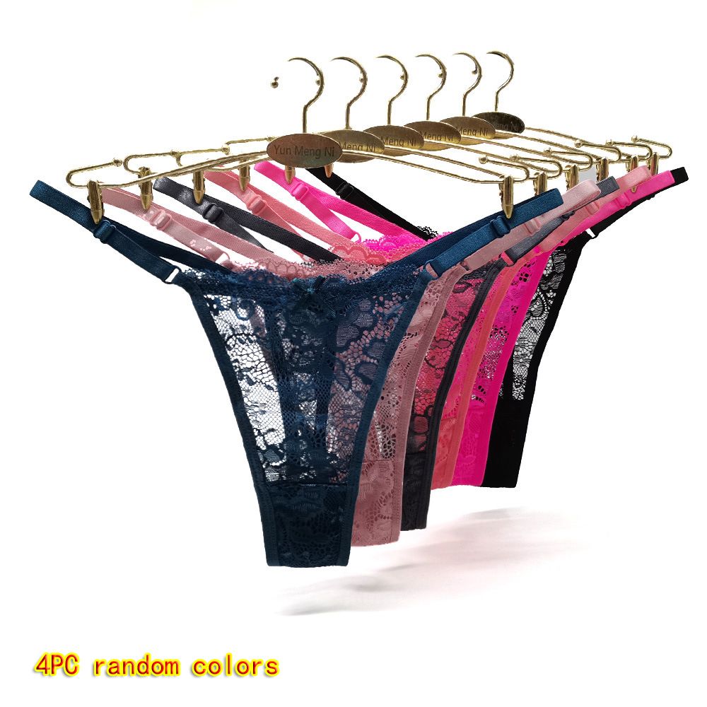 New arrival 4 Pcs Women's low-rise panties solid color thong Girls Invisible briefs underwear clothing Ladies super soft Hollow out lace panties