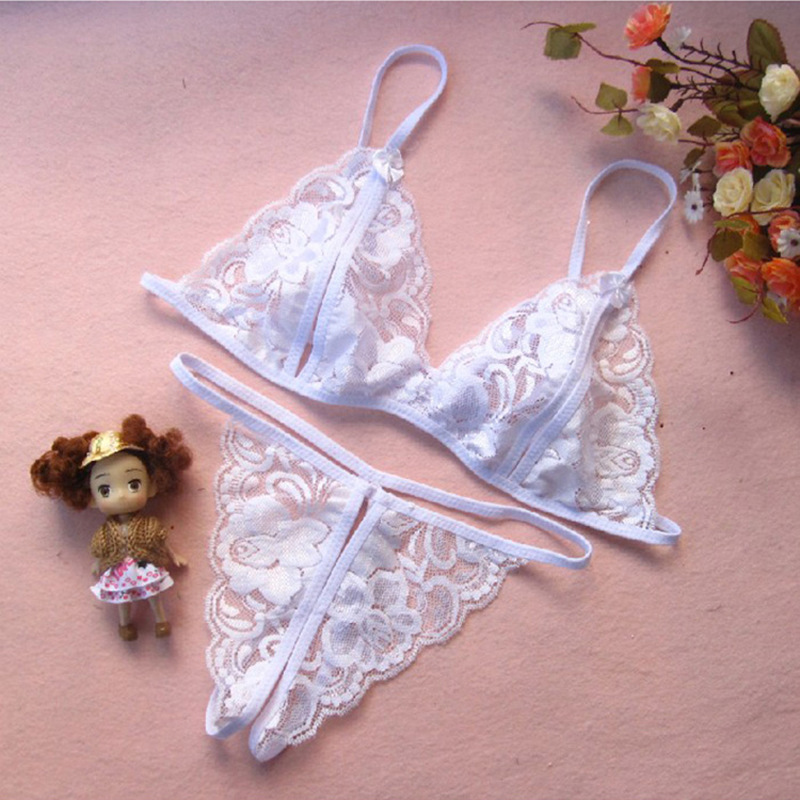 Sexy Lace Transparent Opening Seductive Women Sexy Lingerie Open Crotch Set Bra and Panty