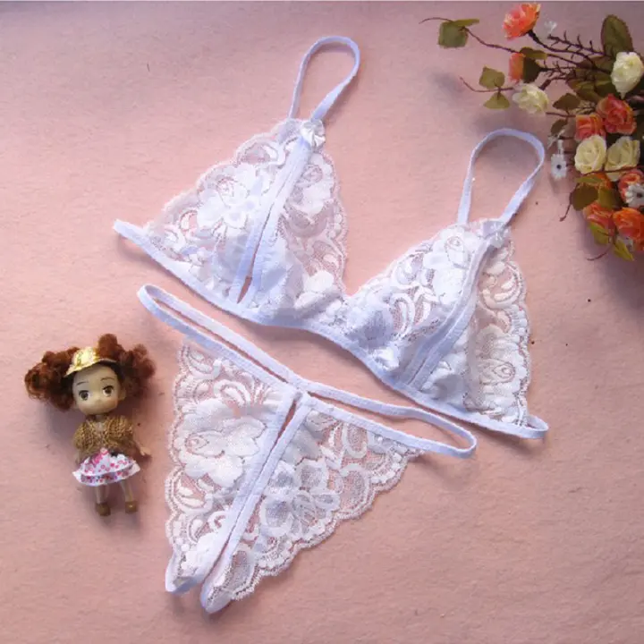 Sexy Lace Transparent Opening Seductive Women Sexy Lingerie Open Crotch Set Bra and Panty
