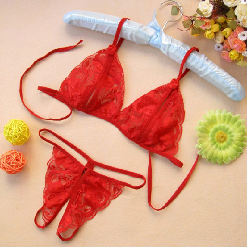 Sexy Lace Transparent Opening Seductive Women Sexy Lingerie Open Crotch Set Bra and Panty