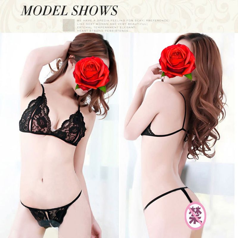 Sexy Lace Transparent Opening Seductive Women Sexy Lingerie Open Crotch Set Bra and Panty