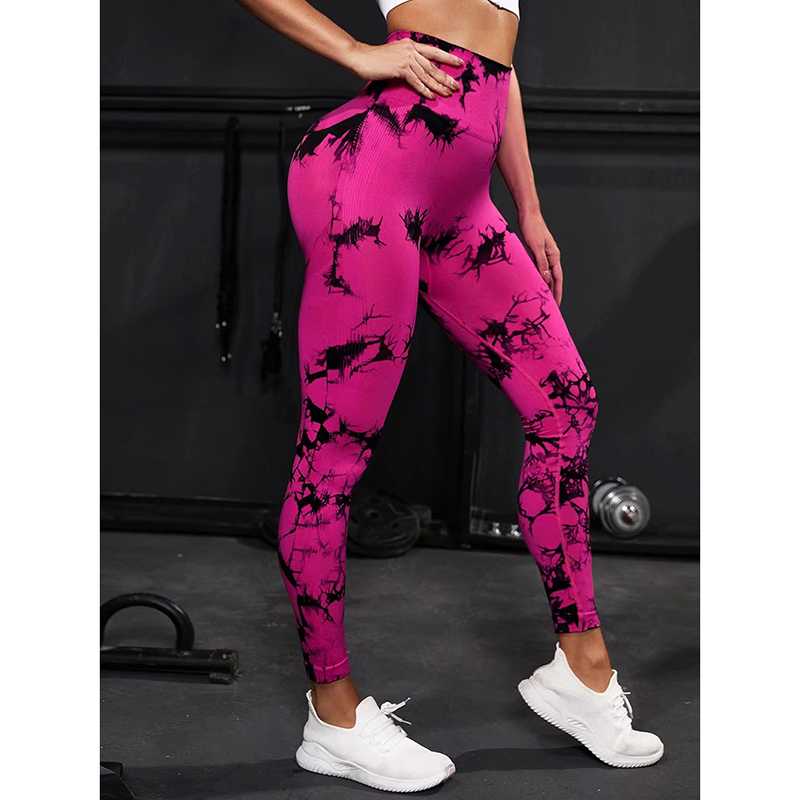 Ladies Active LeggingsTie Dye Quick Drying Body Shaper Trimmer Leggings Large Size Stretch Yoga Pants High Elasticity Seamless Knitted Hip Lifting Abdominal Pants Outdoor Sport Leggings
