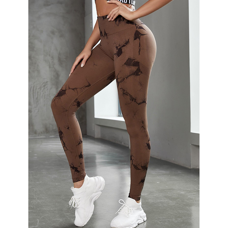 2PCS New Arrival Ladies Tie Dye Quick Drying Body Shaper Trimmer Leggings Large Size Stretch Yoga Pants High Elasticity Seamless Knitted Hip Lifting Abdominal Pants Outdoor Sport Leggings