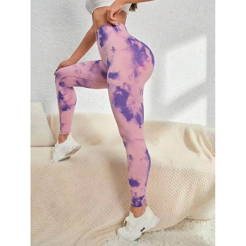 2PCS New Arrival Ladies Tie Dye Quick Drying Body Shaper Trimmer Leggings Large Size Stretch Yoga Pants High Elasticity Seamless Knitted Hip Lifting Abdominal Pants Outdoor Sport Leggings