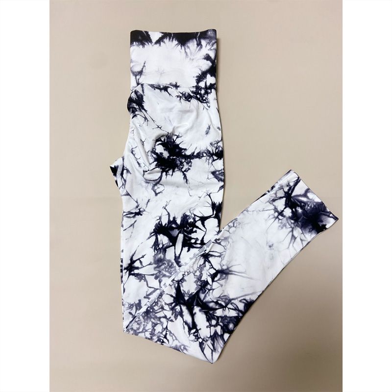 Ladies Active LeggingsTie Dye Quick Drying Body Shaper Trimmer Leggings Large Size Stretch Yoga Pants High Elasticity Seamless Knitted Hip Lifting Abdominal Pants Outdoor Sport Leggings