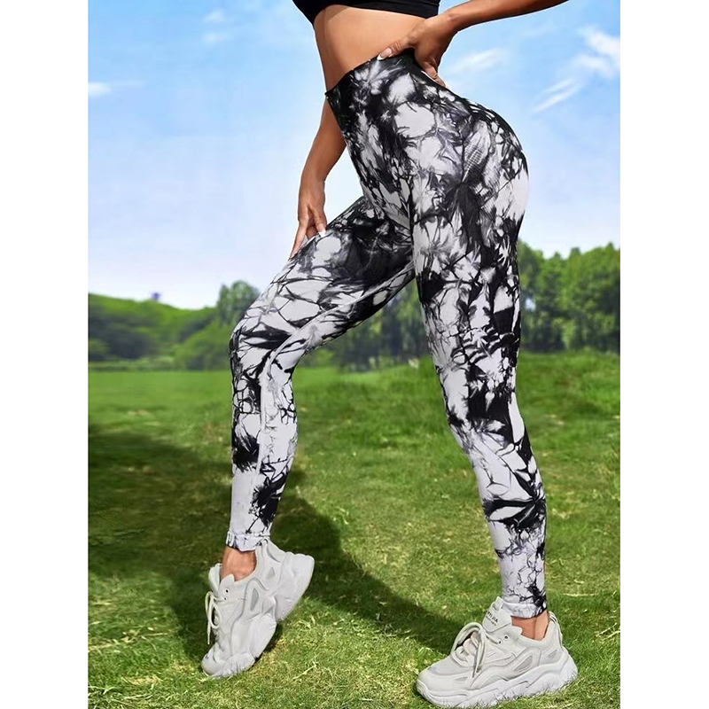Ladies Active LeggingsTie Dye Quick Drying Body Shaper Trimmer Leggings Large Size Stretch Yoga Pants High Elasticity Seamless Knitted Hip Lifting Abdominal Pants Outdoor Sport Leggings