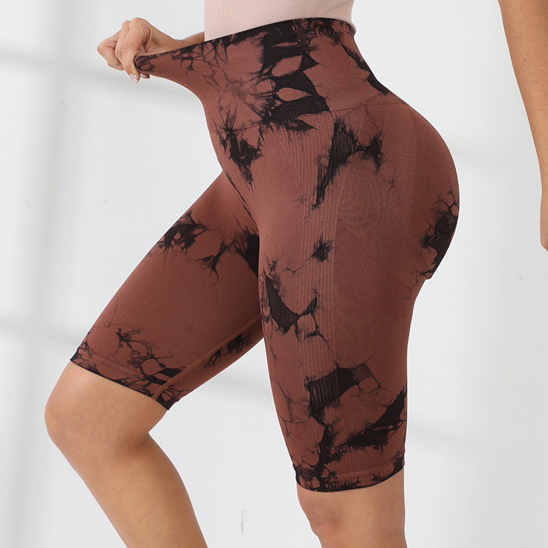 New Arrival Ladies Tie Dye Active Shorts Quick Drying Body Shaper Trimmer Shorts Large Size Lingerie High Elasticity Seamless Knitted Hip Lifting Abdominal  Safety Pants Outdoor Sport Shorts