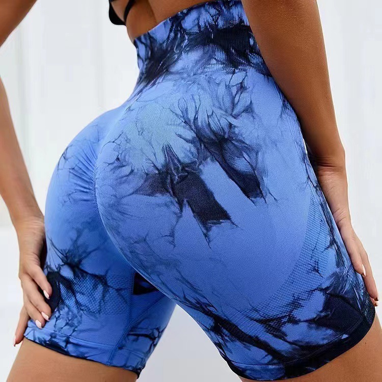 New Arrival Ladies Tie Dye Active Shorts Quick Drying Body Shaper Trimmer Shorts Large Size Lingerie High Elasticity Seamless Knitted Hip Lifting Abdominal  Safety Pants Outdoor Sport Shorts