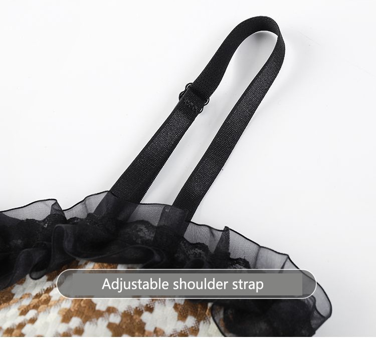 Lace Back Lingerie Women Fixed Cup and Suspender Wrapped Gathered Bra Checkered Vest Camisole Sexy Tank Top