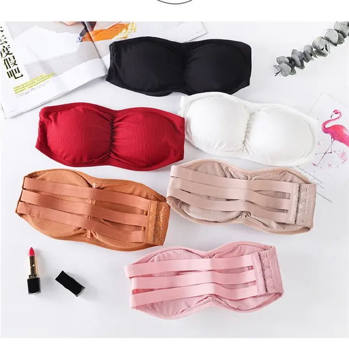 3Pcs Women Strapless Bra Removable Padded Hollow Out Back Wireless Underwear  Adjustable Bralette Lingerie Push Up Brassiere