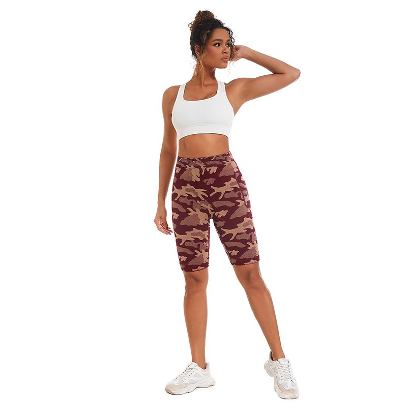 New Arrival Women Mobile Phone Pocket Tights Running Workout Gym Fitness High Waist Yoga Pants Butt Lifting Sport Seamless Camouflage Print Shorts