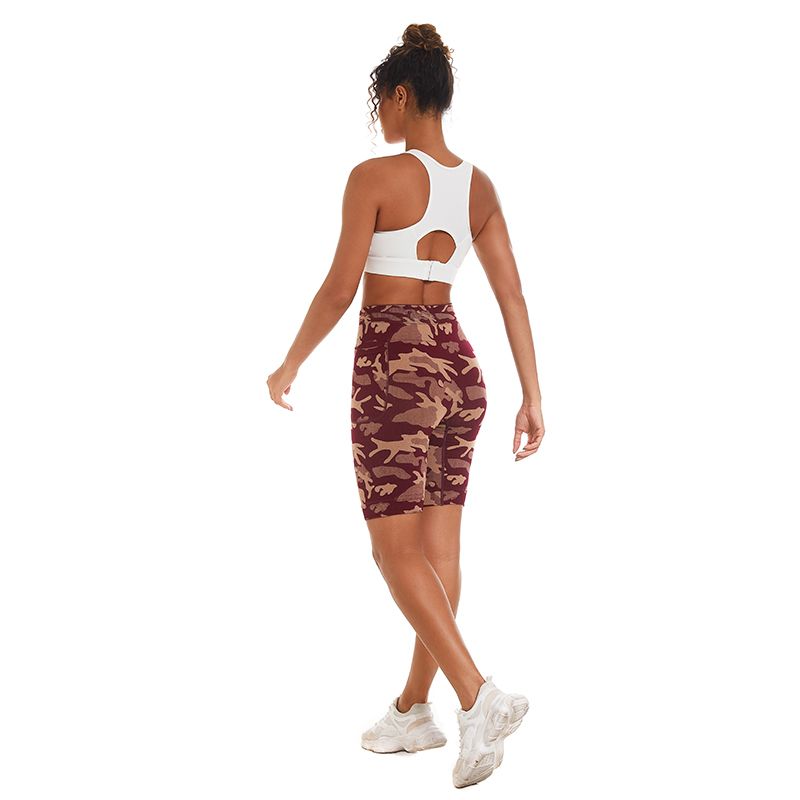 New Arrival Women Mobile Phone Pocket Tights Running Workout Gym Fitness High Waist Yoga Pants Butt Lifting Sport Seamless Camouflage Print Shorts