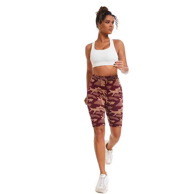 New Arrival Women Mobile Phone Pocket Tights Running Workout Gym Fitness High Waist Yoga Pants Butt Lifting Sport Seamless Camouflage Print Shorts
