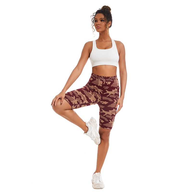 New Arrival Women Mobile Phone Pocket Tights Running Workout Gym Fitness High Waist Yoga Pants Butt Lifting Sport Seamless Camouflage Print Shorts