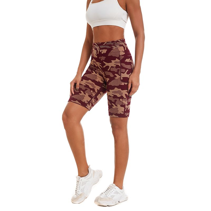 New Arrival Women Mobile Phone Pocket Tights Running Workout Gym Fitness High Waist Yoga Pants Butt Lifting Sport Seamless Camouflage Print Shorts