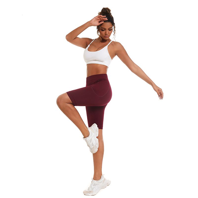 Women's Mobile Phone Pocket Yoga Pants Seamless Knitted Trainer Slimming Tight Ladies Large Size Pure Color High Elasticity Hip Lifting Sports Shorts