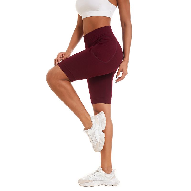 Women's Mobile Phone Pocket Yoga Pants Seamless Knitted Trainer Slimming Tight Ladies Large Size Pure Color High Elasticity Hip Lifting Sports Shorts