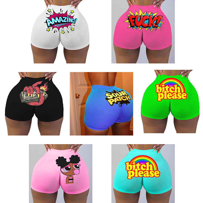 Hot Selling New Funny Letter Shorts Sports Leisure Women's Bottoms Underwear Printed Colorful Tights Yoga Wear Pants Multi-Printing Pattern