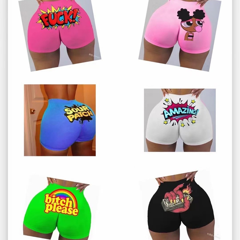 Hot Selling New Funny Letter Shorts Sports Leisure Women's Bottoms Underwear Printed Colorful Tights Yoga Wear Pants Multi-Printing Pattern